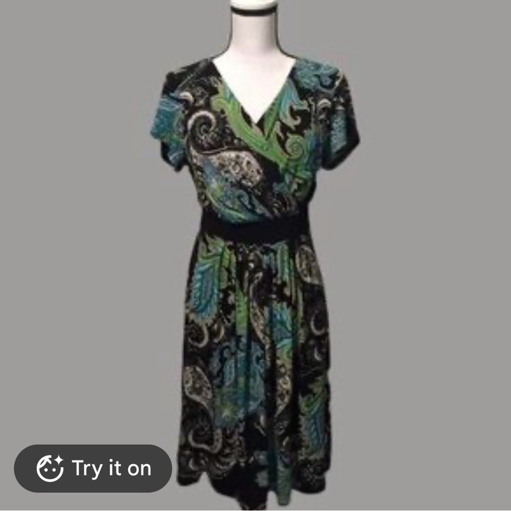 Studio 1940 Paisley Wrap-Style Dress with Blue & Green Accents